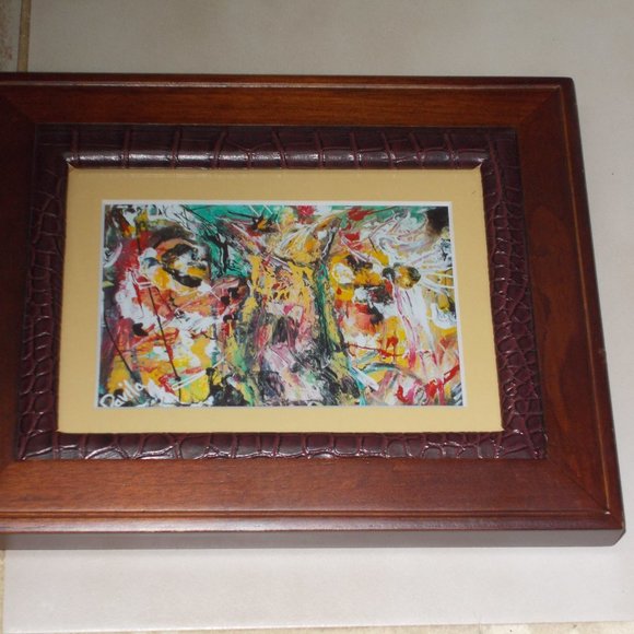 "Monkey Grinder" print from original abstract acrylic painting, signed, framed - Picture 2 of 4